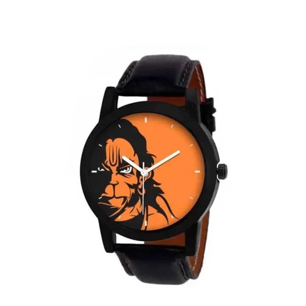 1810 Unique & Premium Analogue Watch Hanuman Print Multicolour Dial Leather Strap (Watch 10)