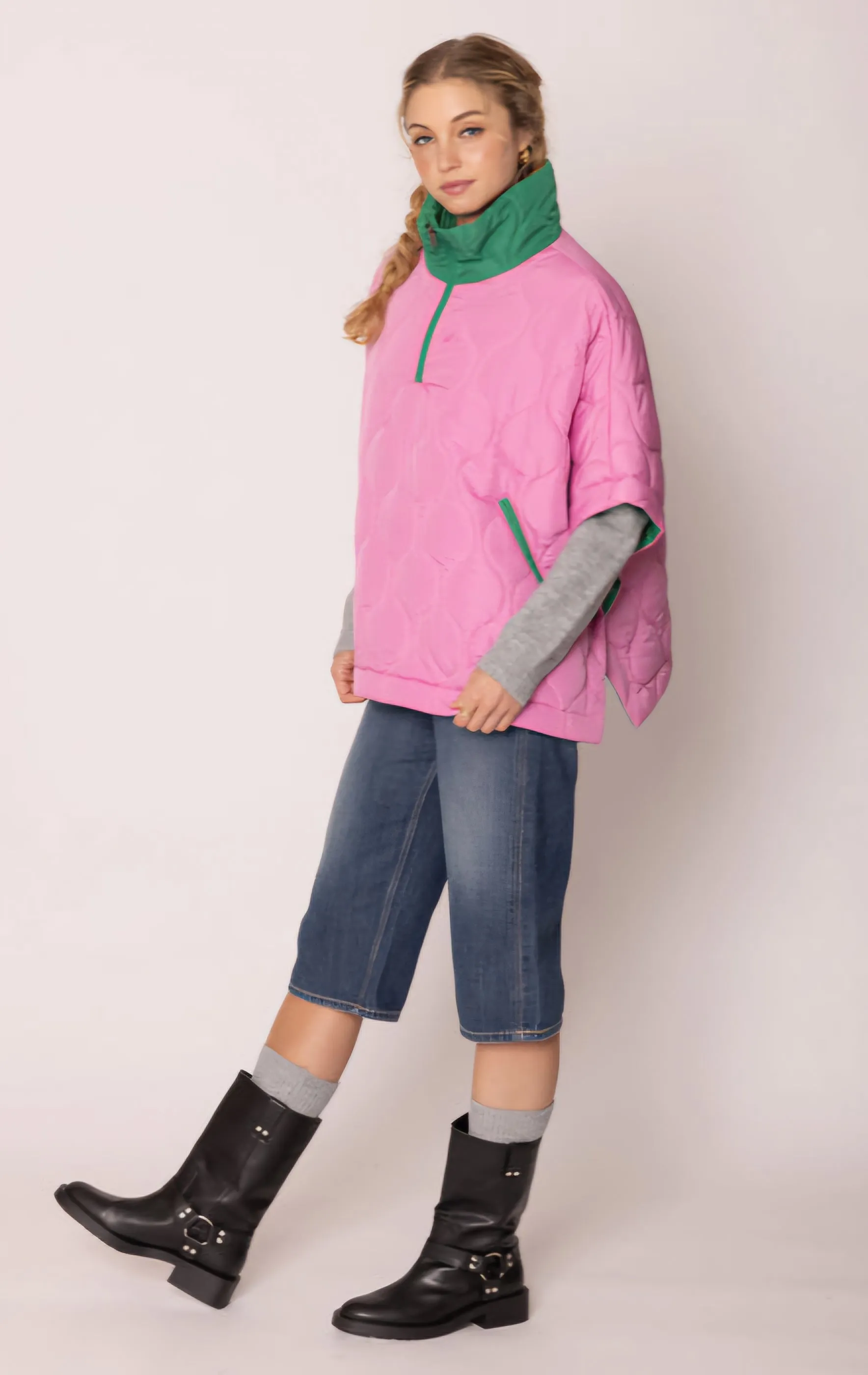 AKA Sorority Quilted Puffer Pink and Green Poncho