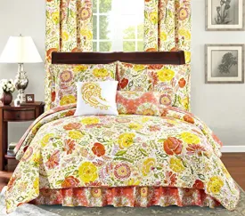 All American Collection New Flower Printed Reversible Bedspread Set with Dust Ruffle