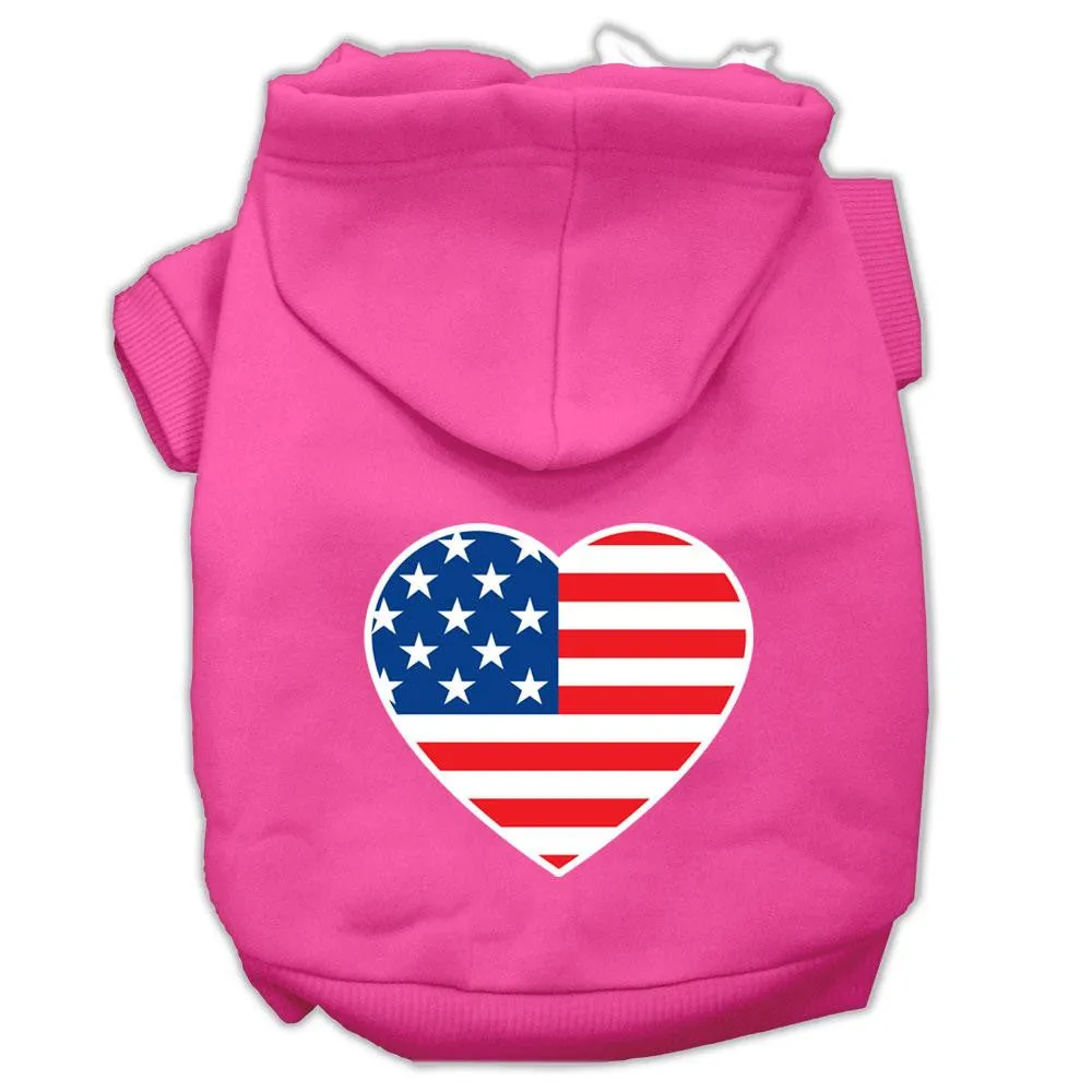 American Flag Heart Screen Print Pet Hoodies Bright Pink Size Sm (10)