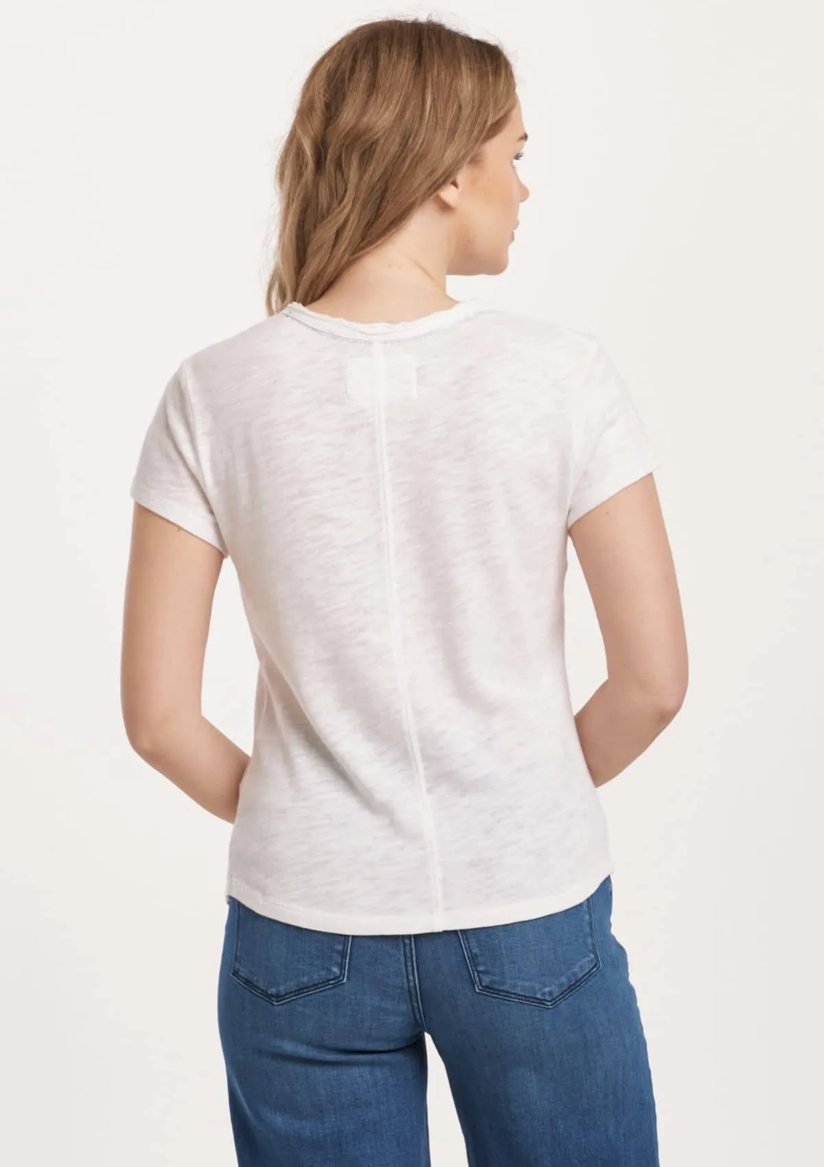 Anaya Short Sleeve Notch Neck Slub Tee - White