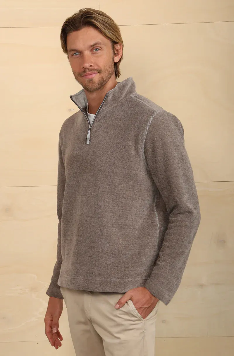 Apres Lux Chenille & Sherpa 1/4 Zip Pullover in Grey by True Grit