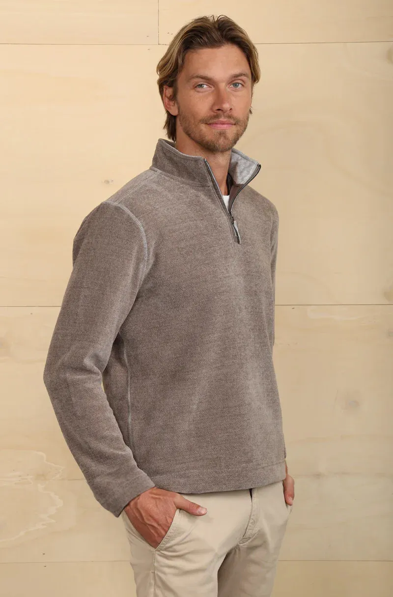 Apres Lux Chenille & Sherpa 1/4 Zip Pullover in Grey by True Grit