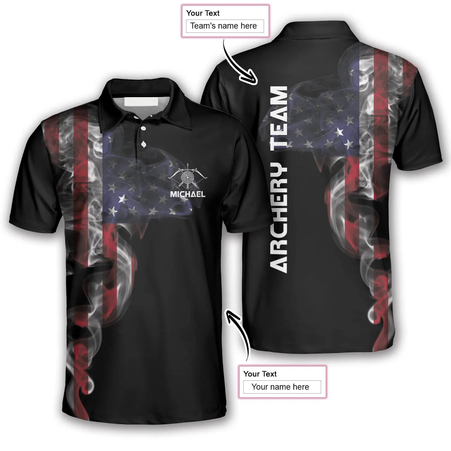 Archery Smoky US Flag Custom Archery Shirts For Men, Perfect Uniform Archery Team