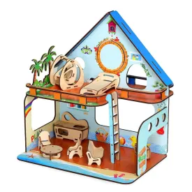 Beachvilla The Weekend Escape All Side Play Doll House for Girls & Boys DIY Paint Wooden Doll House Toy with Furniture for Kids