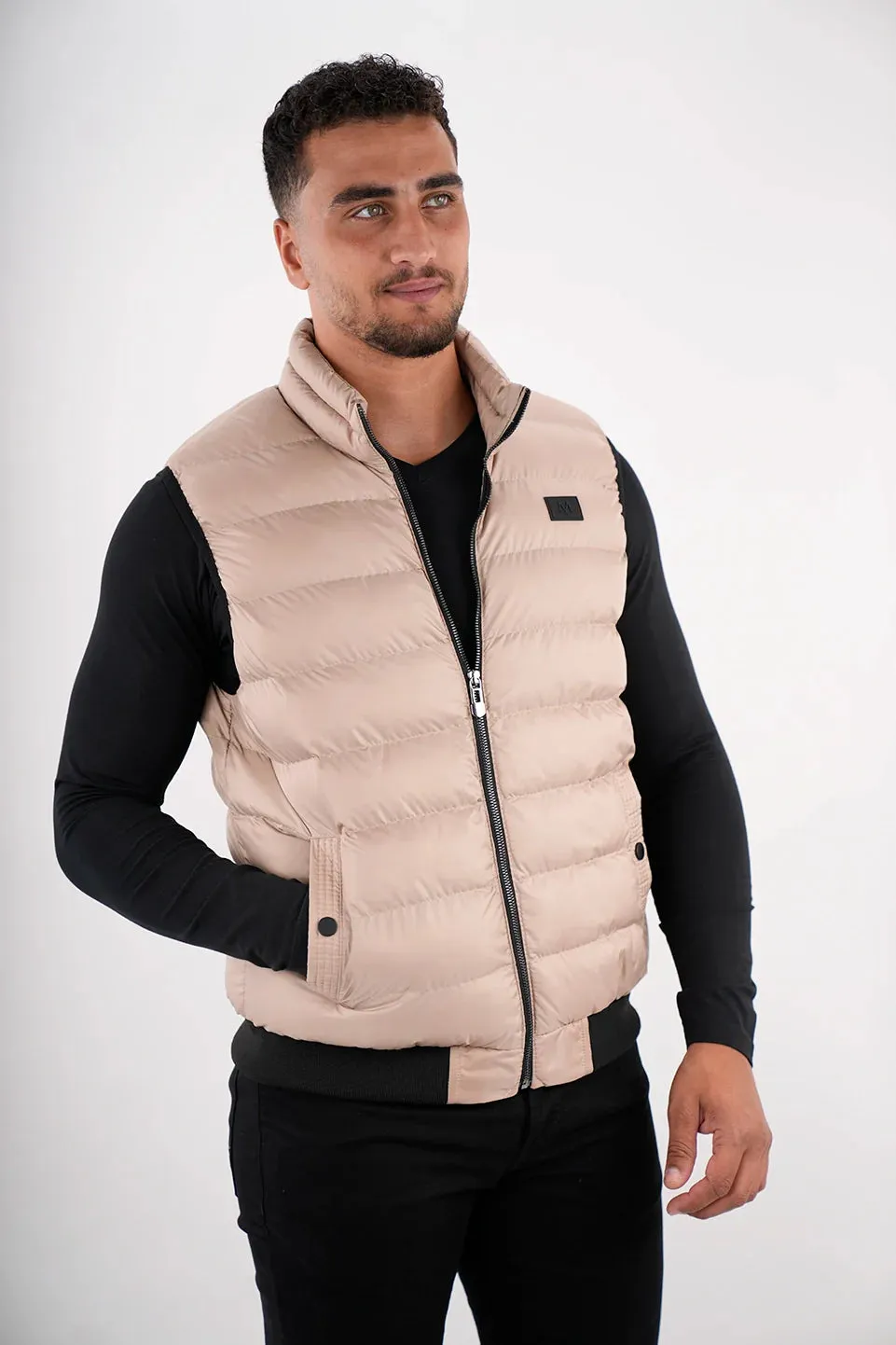 Beige Vest Puffer With Side Pockets