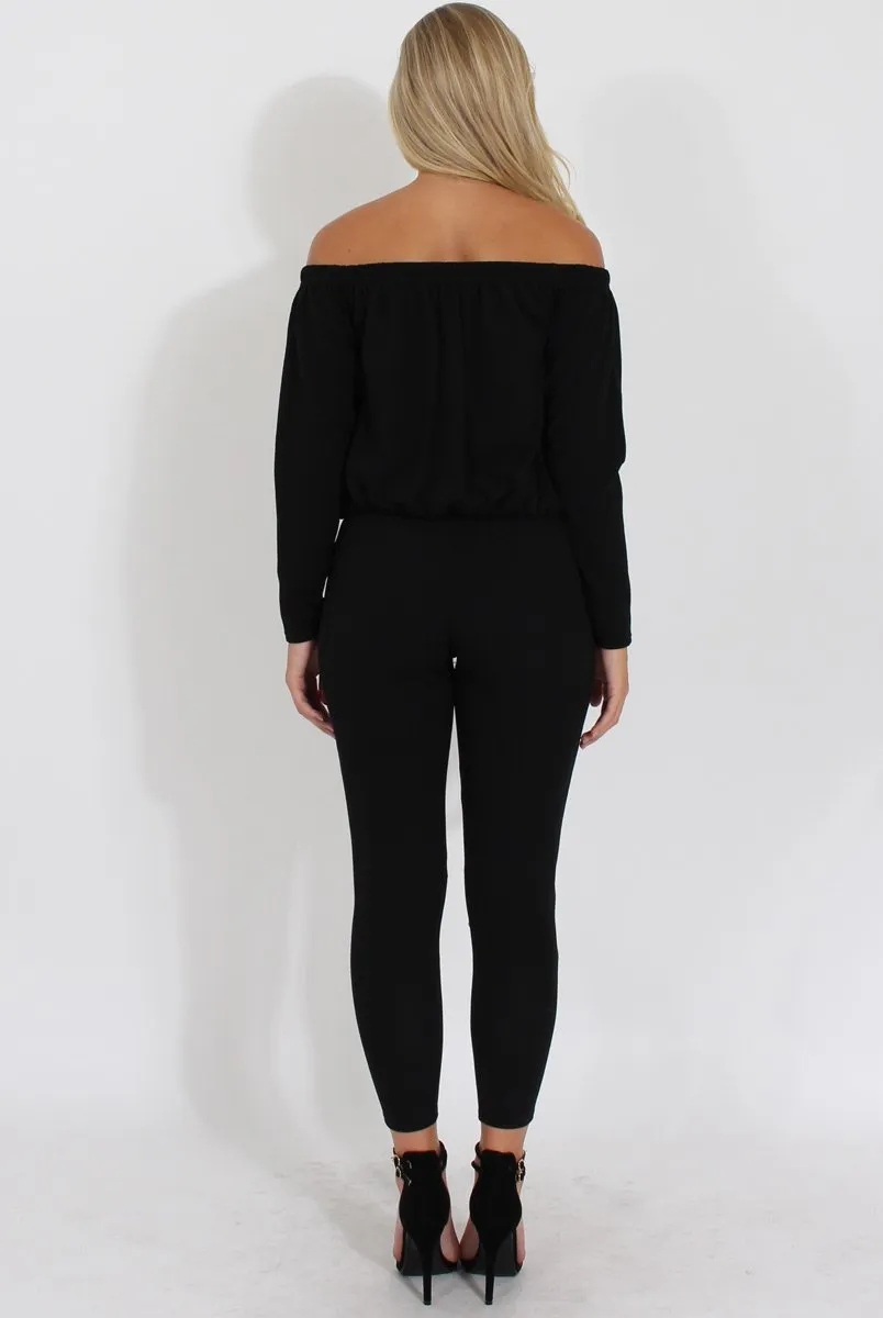 Black Bardot Ripped Knee Jumpsuit - Betty