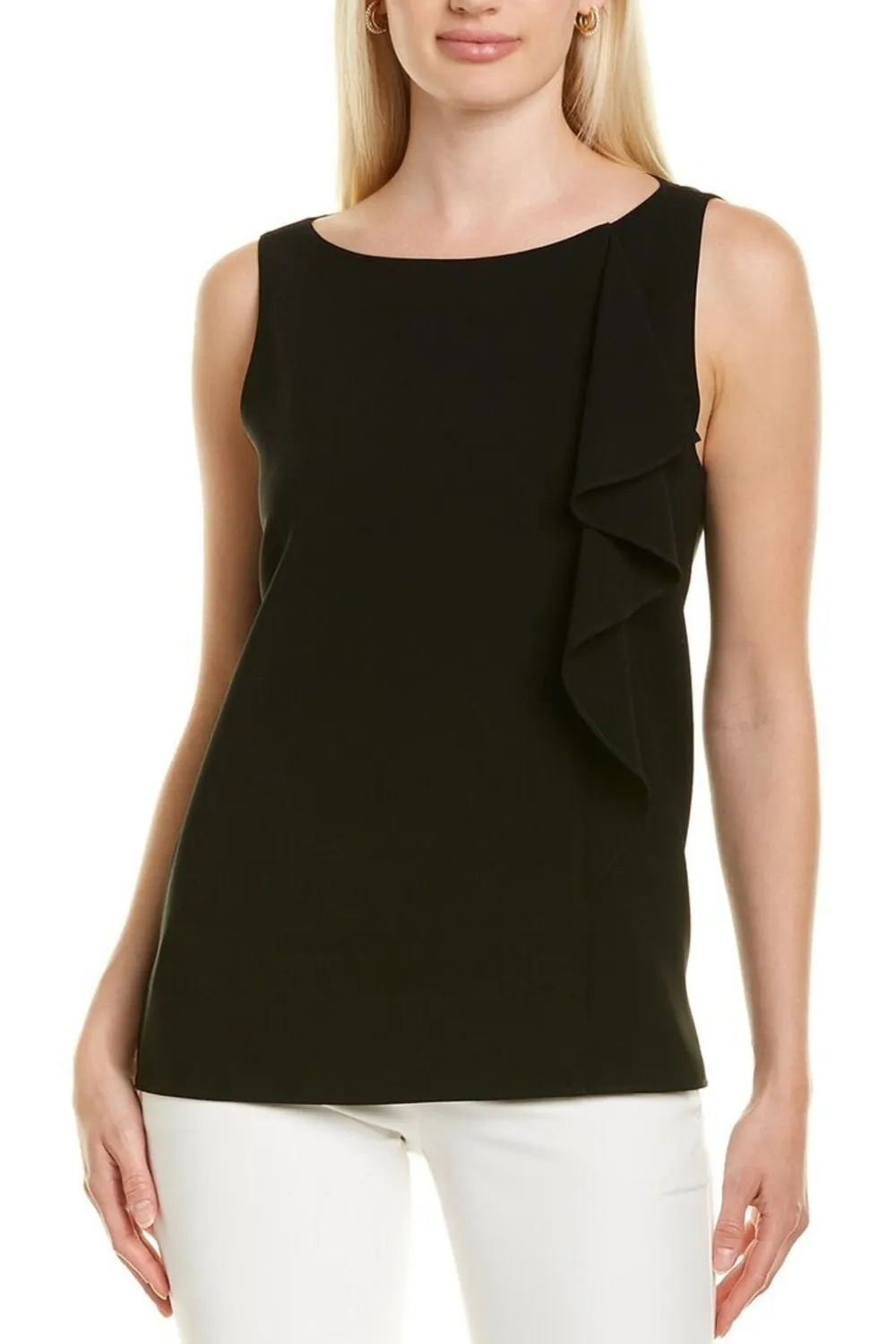 Black Ruffle Detail At Front Sleeveless Top