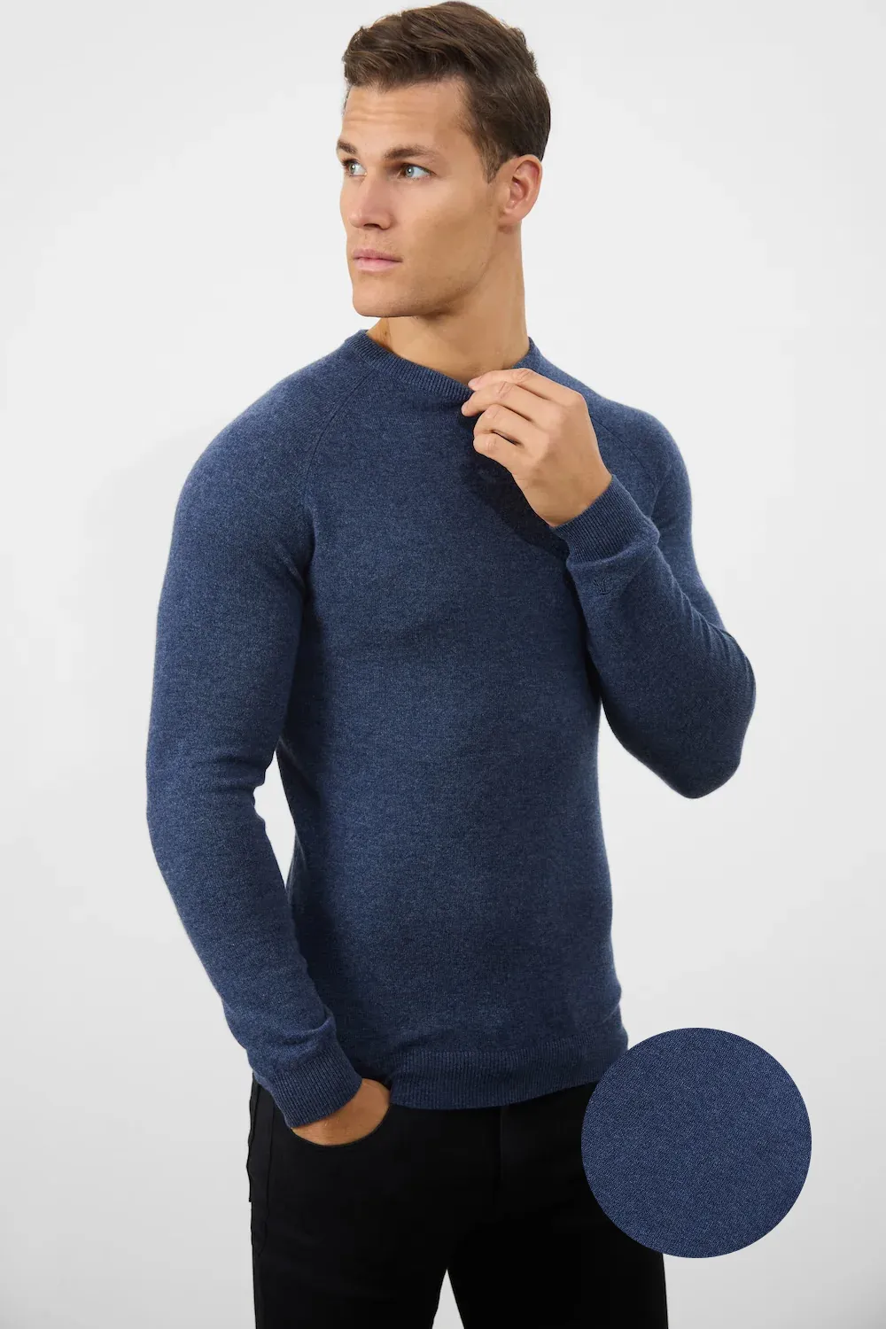 Cashmere Blend Crew Neck in Navy