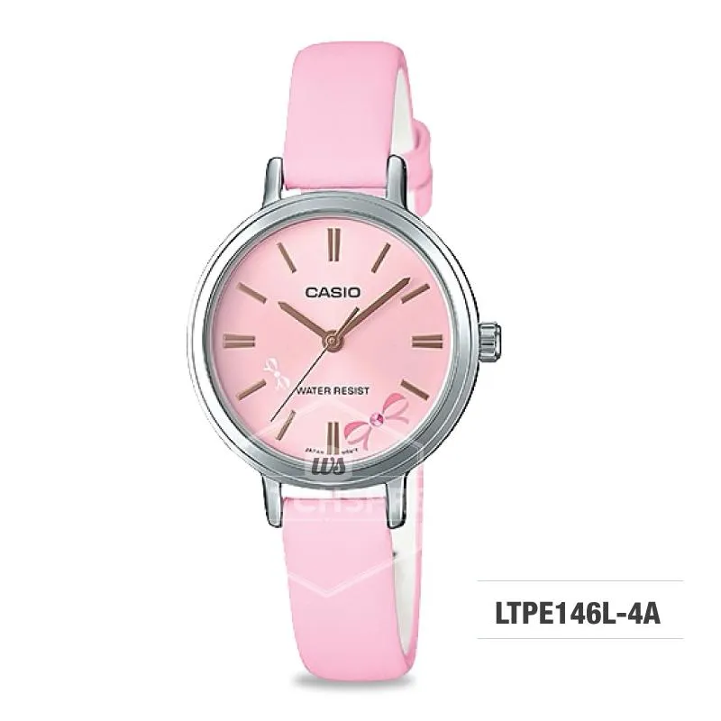 Casio Ladies' Fashion Standard Analog Pink Leather Strap Watch LTPE146L-4A LTP-E146L-4A