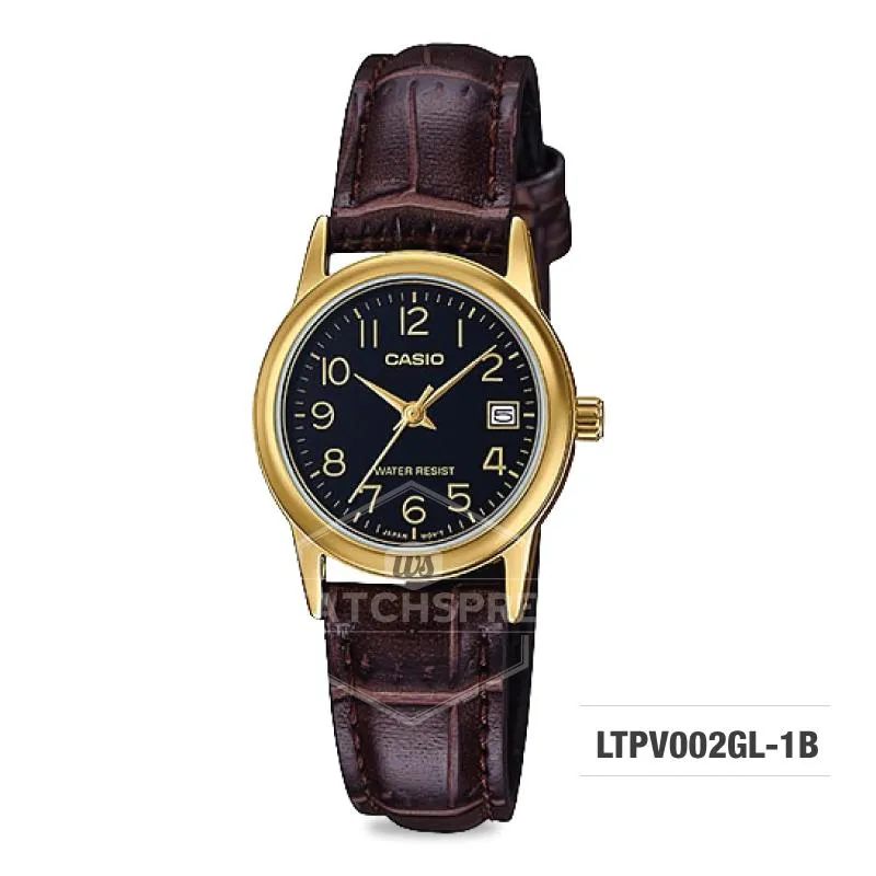 Casio Ladies' Standard Analog Dark Brown Leather Strap Watch LTPV002GL-1B LTP-V002GL-1B