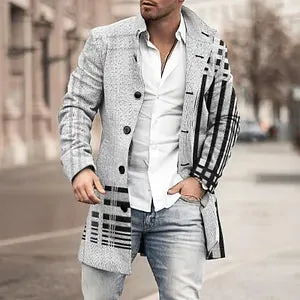 Casual Gradient Light Gray Plaid Print Coat