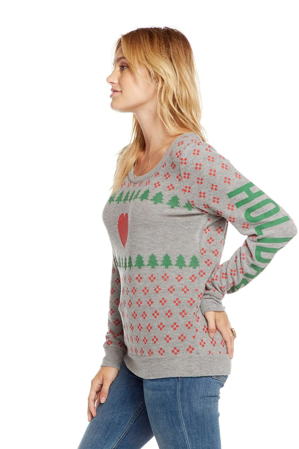 Chaser - Love Knit Triangle Open Back Long Sleeve Pullover Holidaze