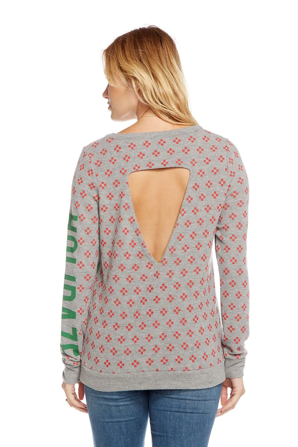 Chaser - Love Knit Triangle Open Back Long Sleeve Pullover Holidaze