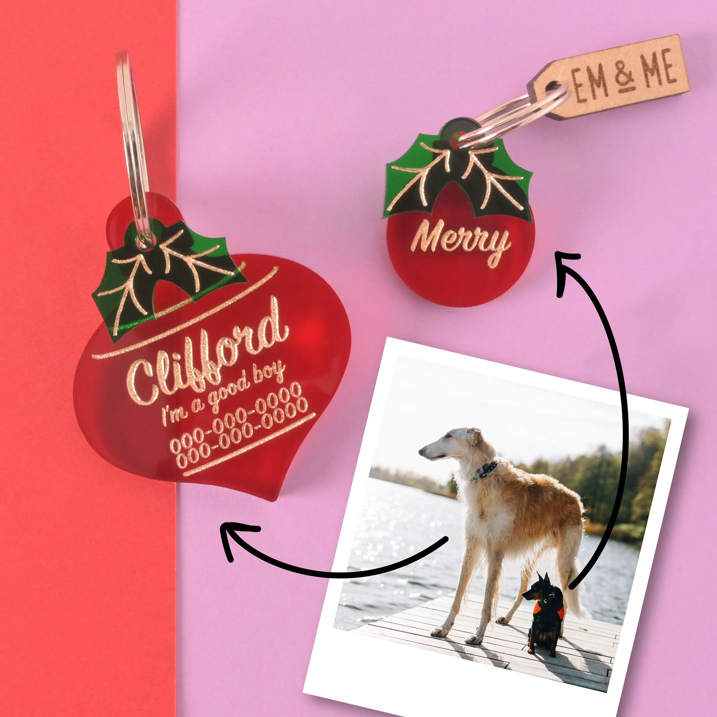 Clifford, Large Christmas Ornament, Personalized Pet Tag