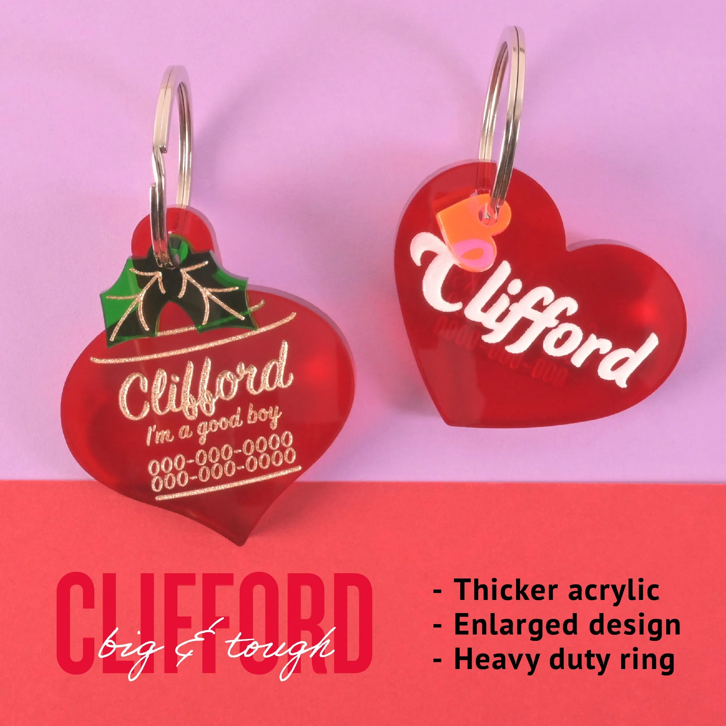 Clifford, Large Christmas Ornament, Personalized Pet Tag