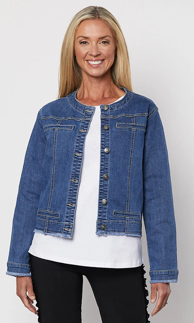 Collarless Denim Jacket