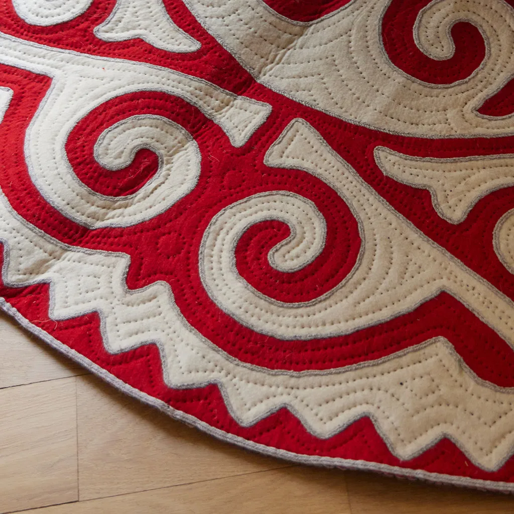 Contemporary Red With White Shyrdak Tree Skirt