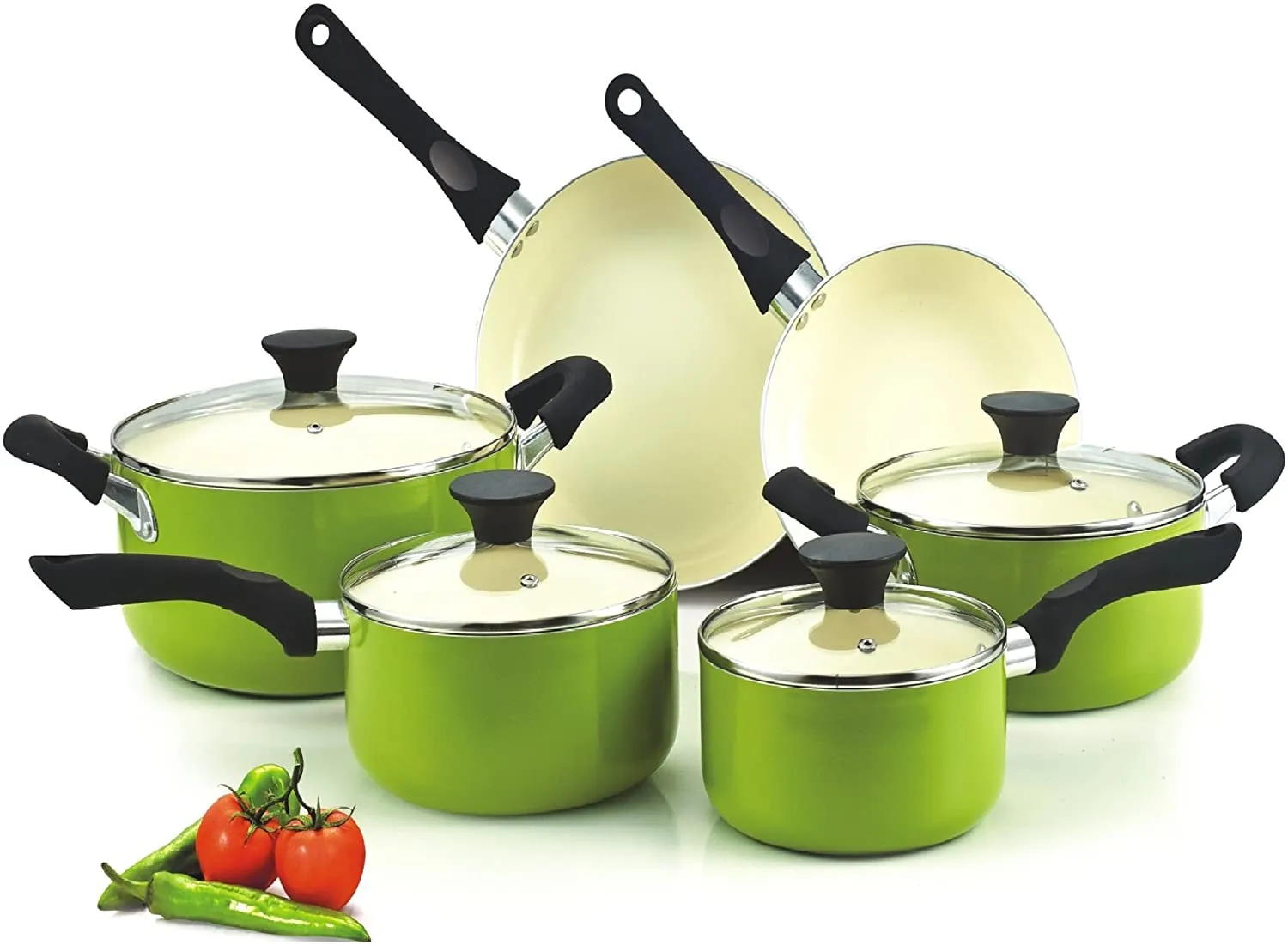 Cook N Home Pots and Pans Set Nonstick, 10-Piece Ceramic Kitchen Cookware Sets, Nonstick Cooking Set with Saucepans, Frying Pans, Dutch Oven Pot with Lids, Turquoise