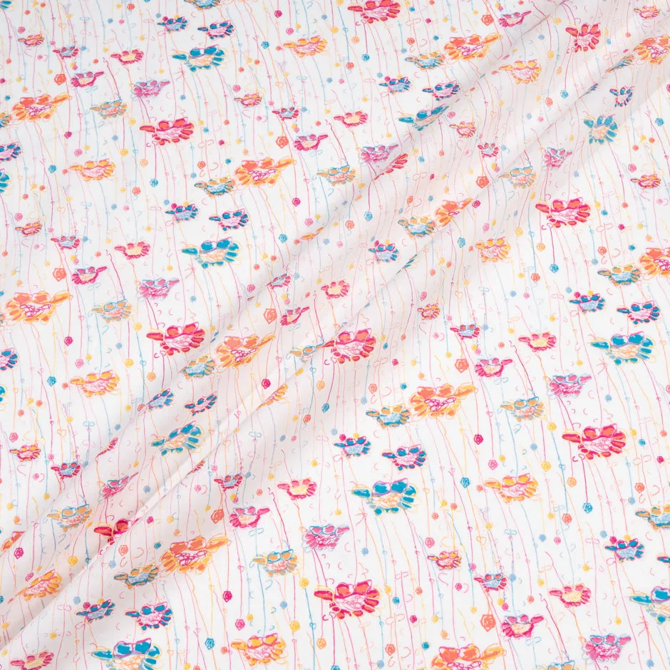 Delicate Multi-Coloured Floral Printed White Cotton