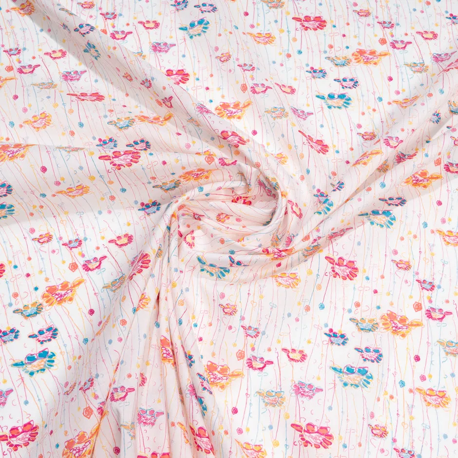 Delicate Multi-Coloured Floral Printed White Cotton