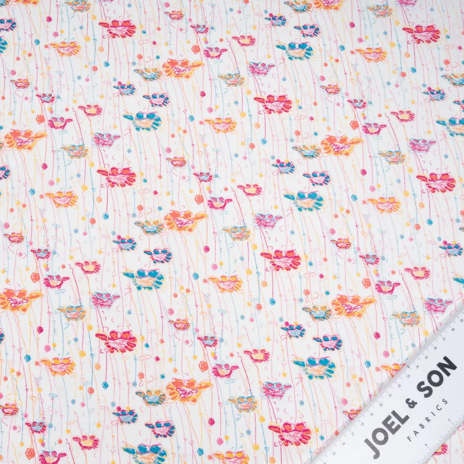 Delicate Multi-Coloured Floral Printed White Cotton