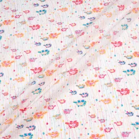 Delicate Multi-Coloured Floral Printed White Cotton