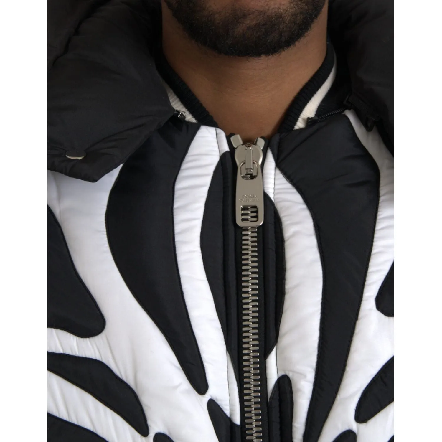 Dolce & Gabbana Black White Stripes Hooded Puffer Jacket