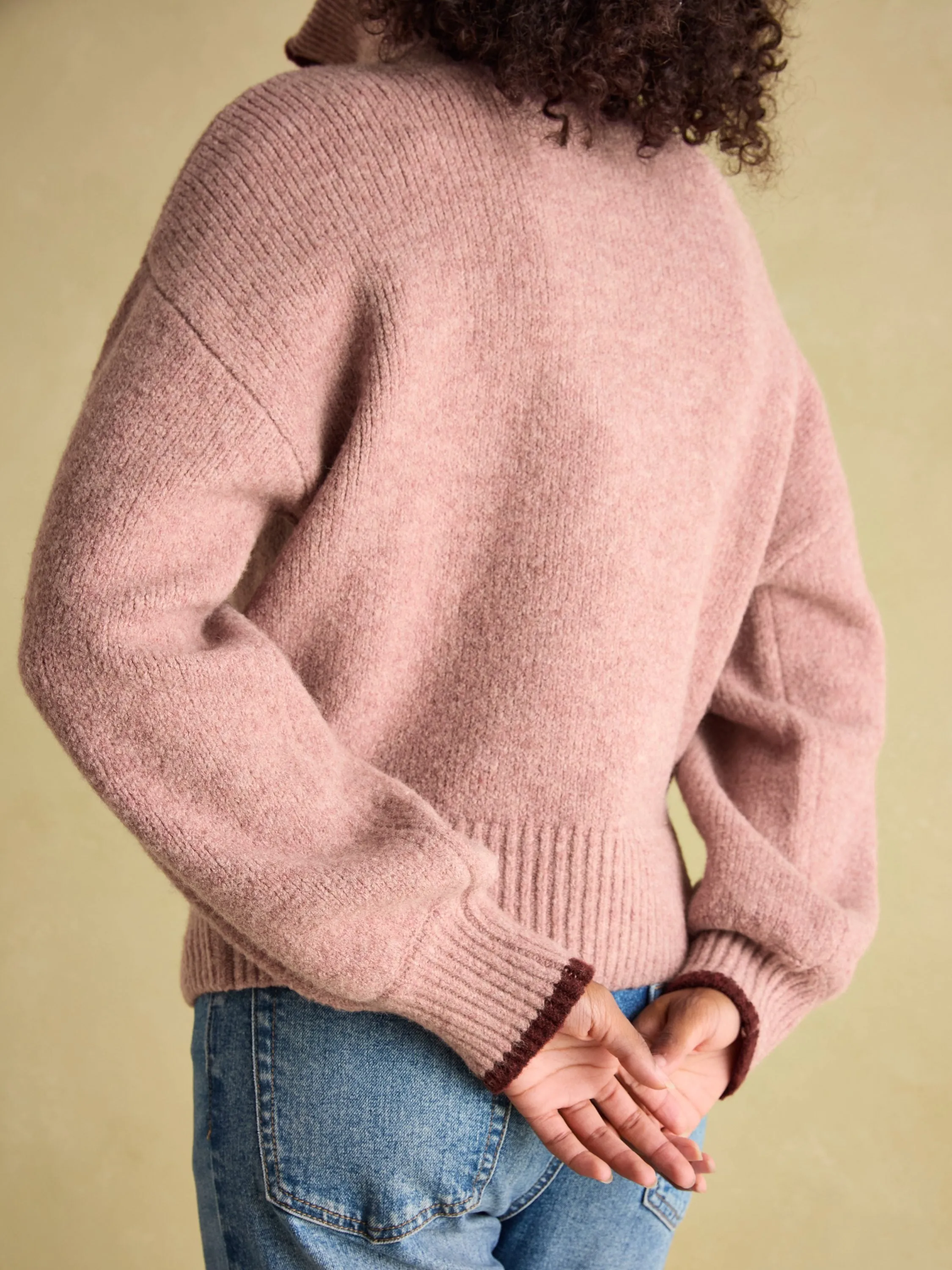 Elmore Pink Knitted Quarter Zip Jumper