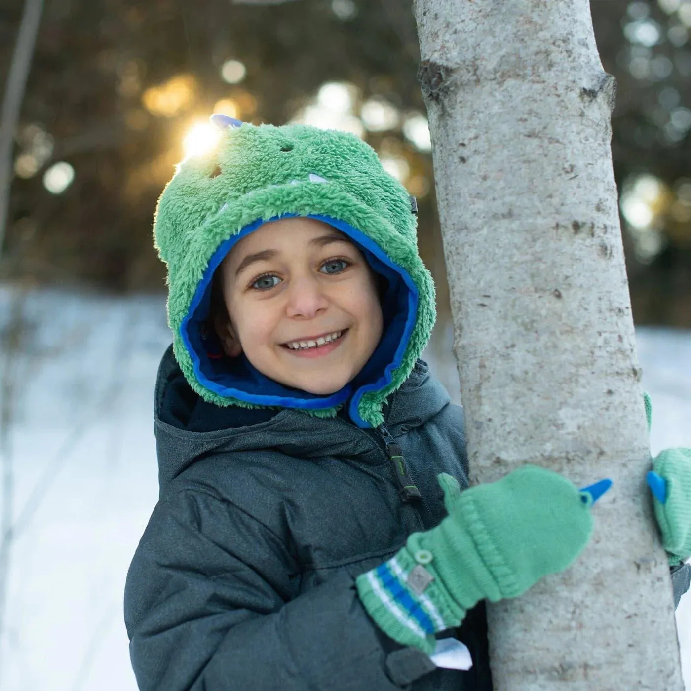 Flapjack Kids Knitted Fingerless Gloves w/Flap - Dino (2-6Y)