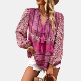 Floral Print Blouses with Long Sleeve