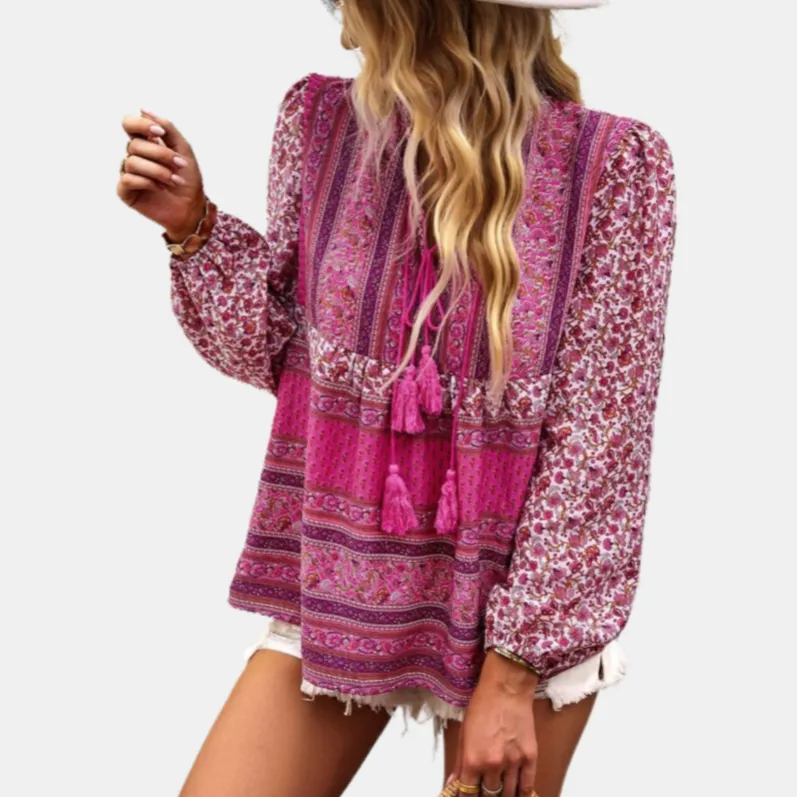 Floral Print Blouses with Long Sleeve