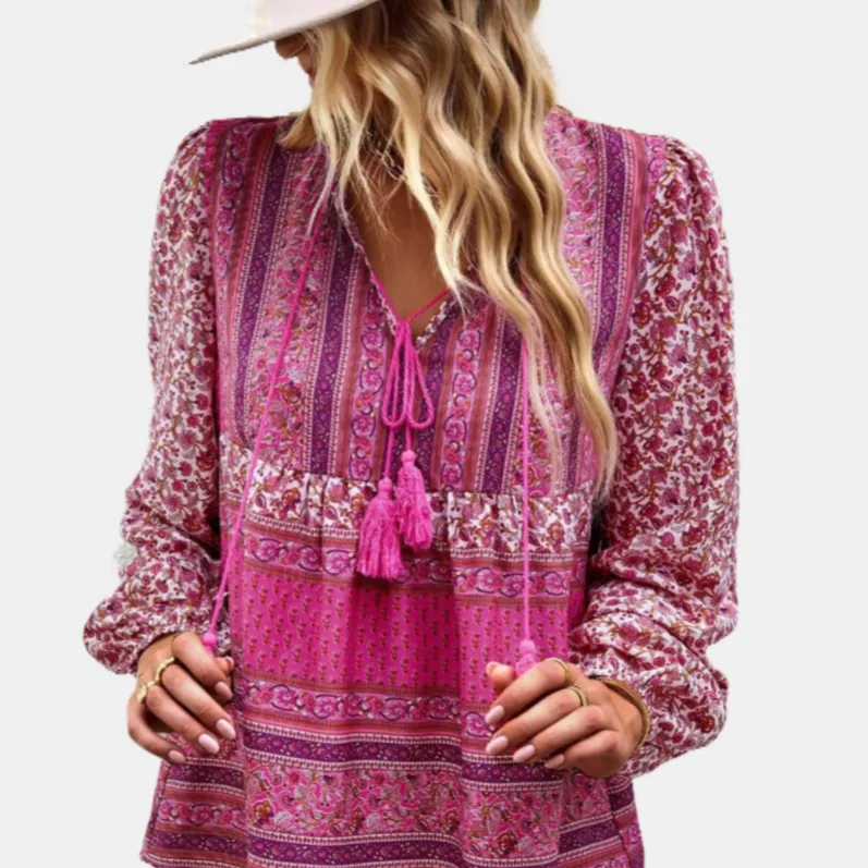 Floral Print Blouses with Long Sleeve