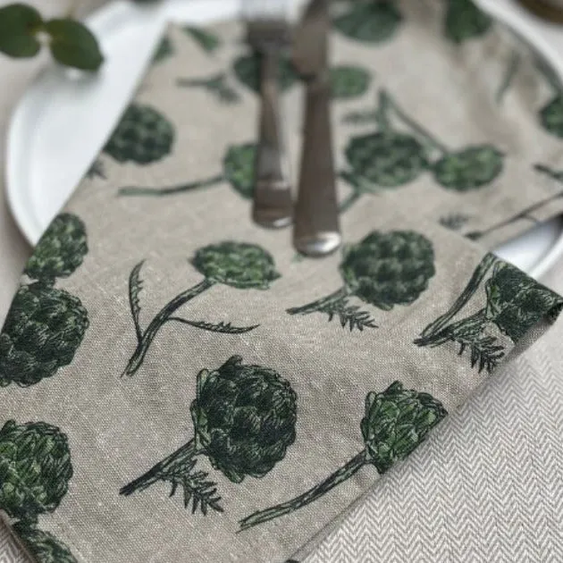 Four Recycled Cotton Napkins - Artichoke - Burnt Olive