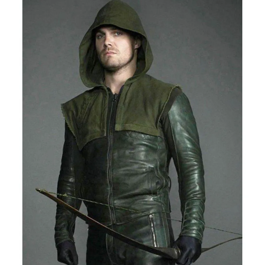 Green Arrow Stephen Amell Leather Jacket Hoodie