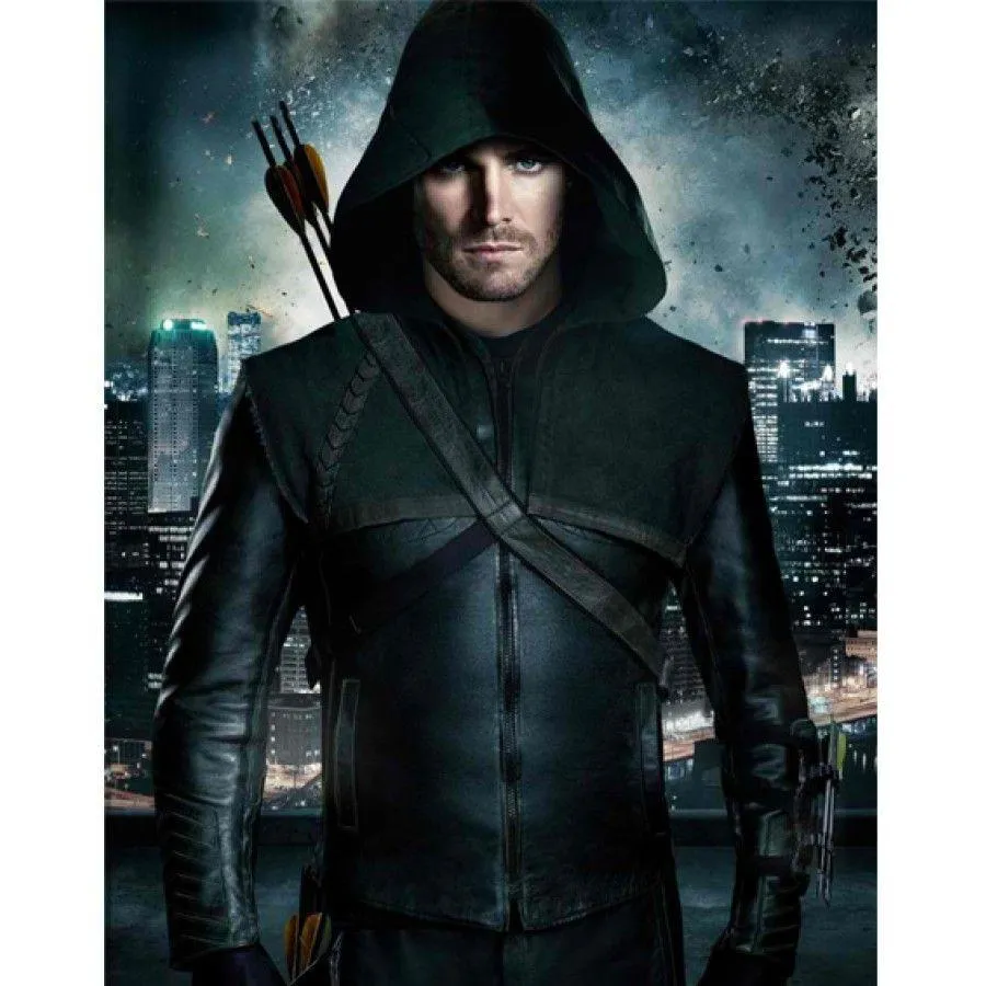 Green Arrow Stephen Amell Leather Jacket Hoodie