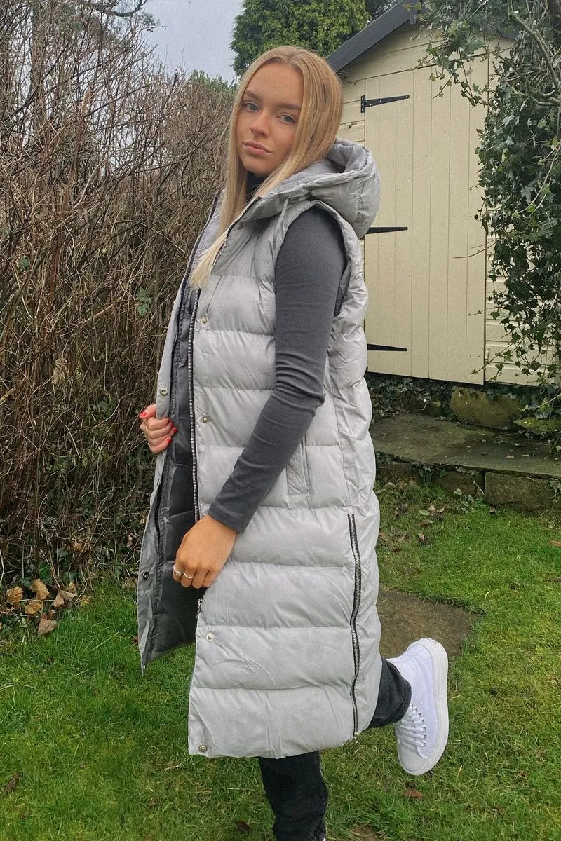 Grey Longline Side Zip Gilet - Ilisha