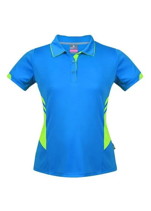 Ladies Tasman Polo Cyan/Neon Green