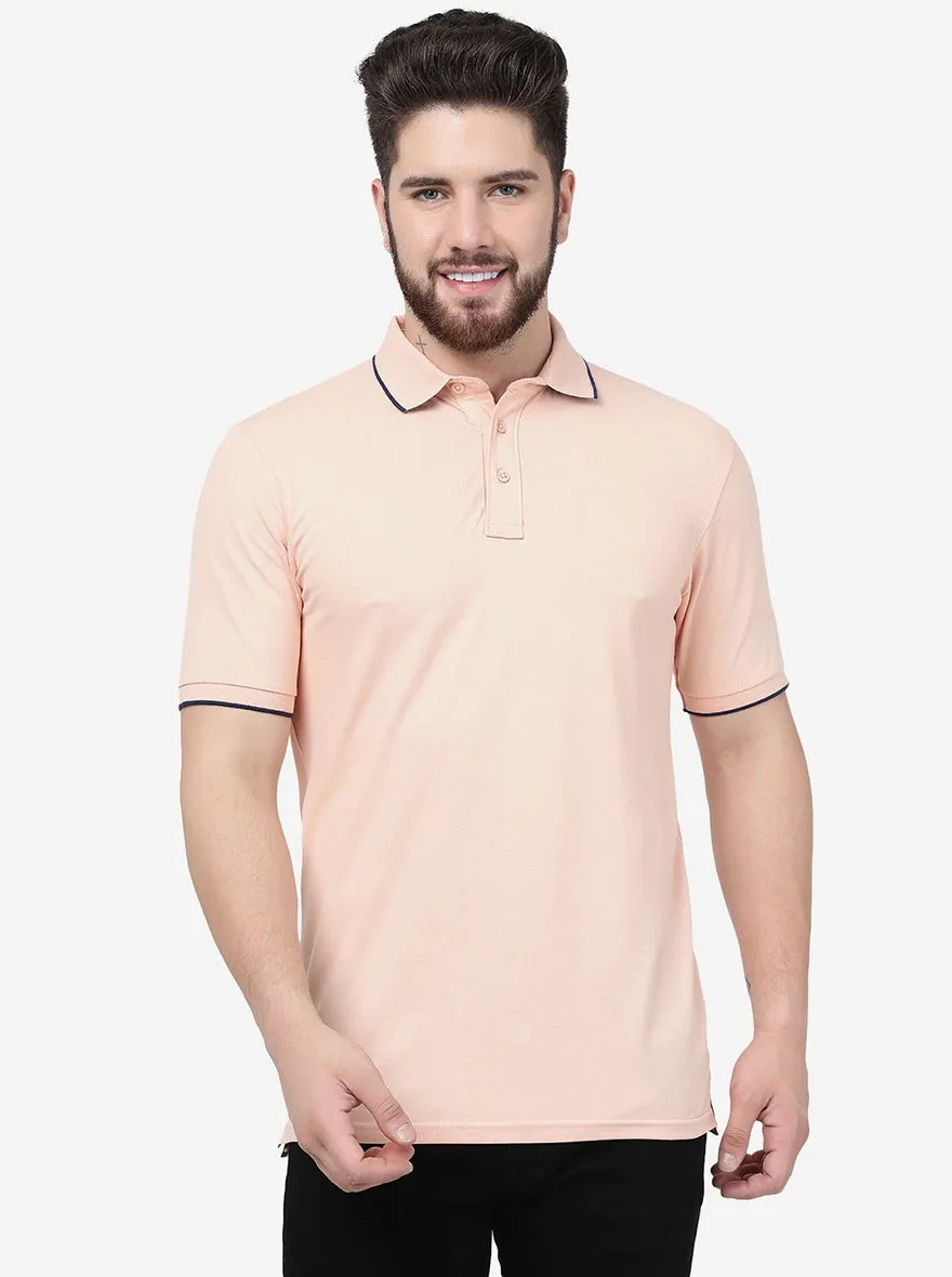 Light Peach Solid Slim Fit Polo T-Shirt | JadeBlue