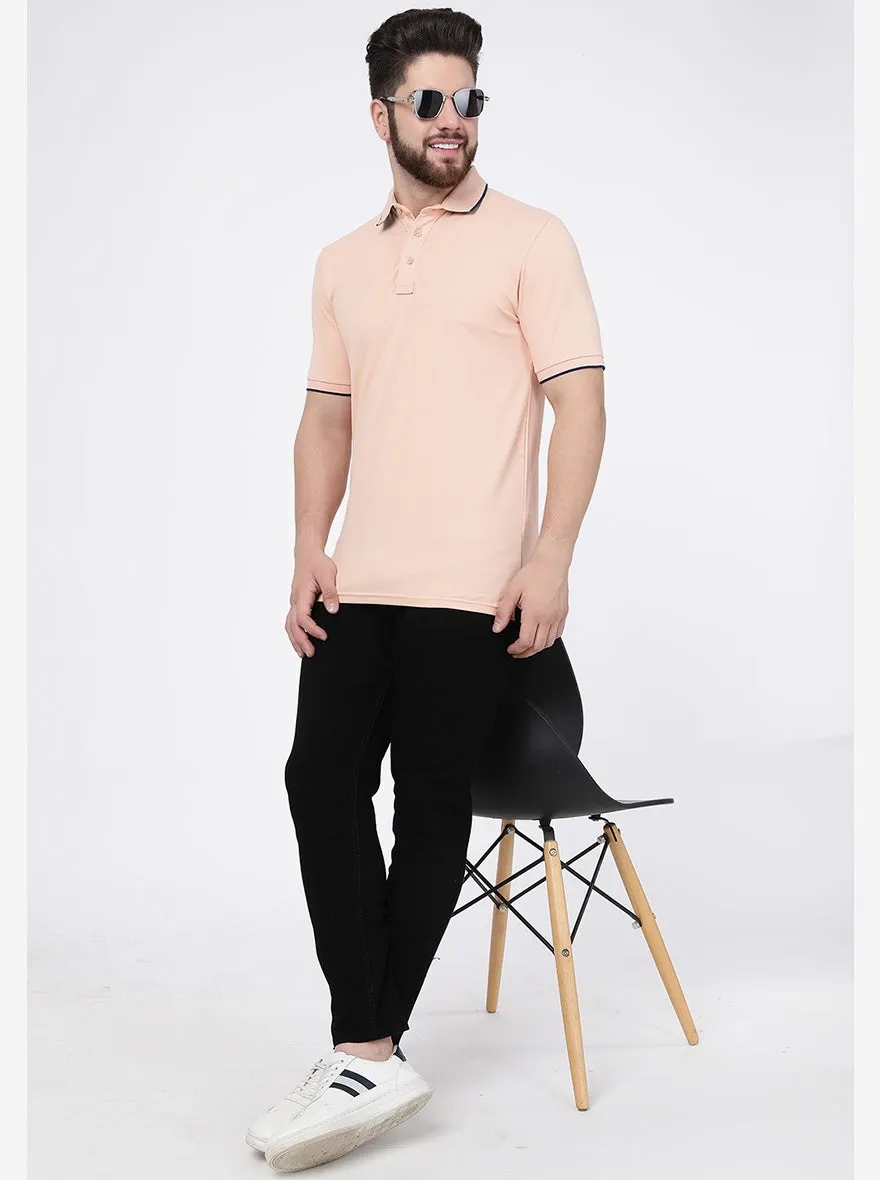 Light Peach Solid Slim Fit Polo T-Shirt | JadeBlue