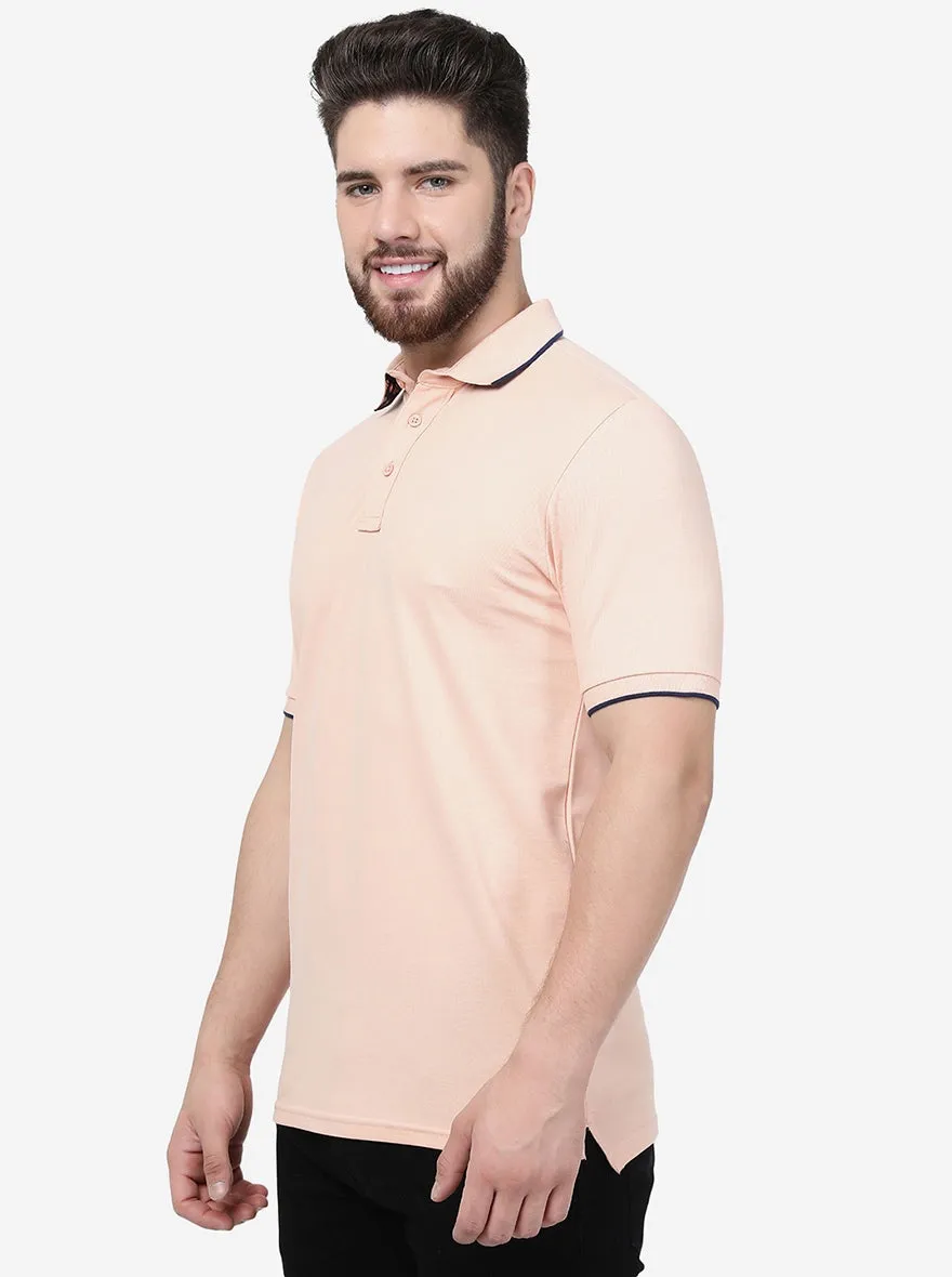 Light Peach Solid Slim Fit Polo T-Shirt | JadeBlue