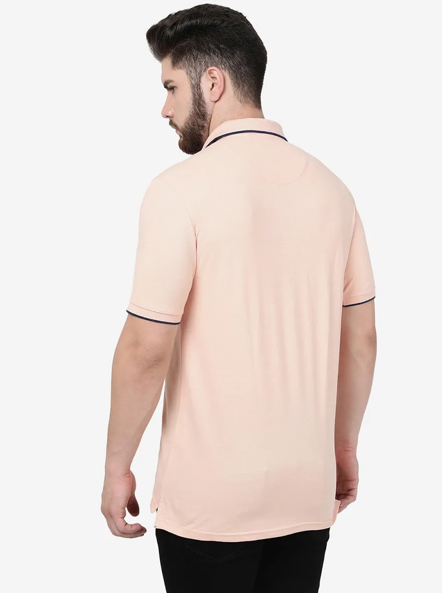 Light Peach Solid Slim Fit Polo T-Shirt | JadeBlue