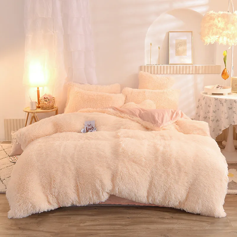 Luxury Thick Fleece Duvet Cover Queen King Winter Warm Bed Set