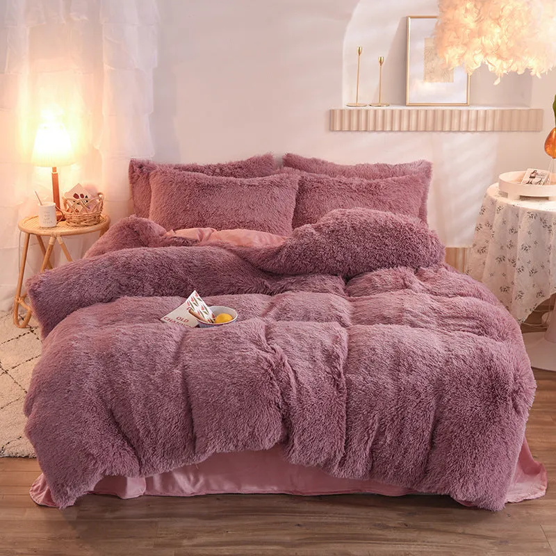 Luxury Thick Fleece Duvet Cover Queen King Winter Warm Bed Set