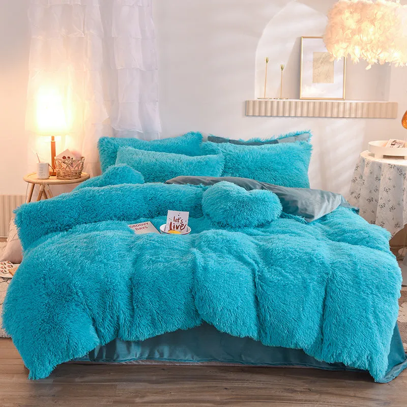 Luxury Thick Fleece Duvet Cover Queen King Winter Warm Bed Set