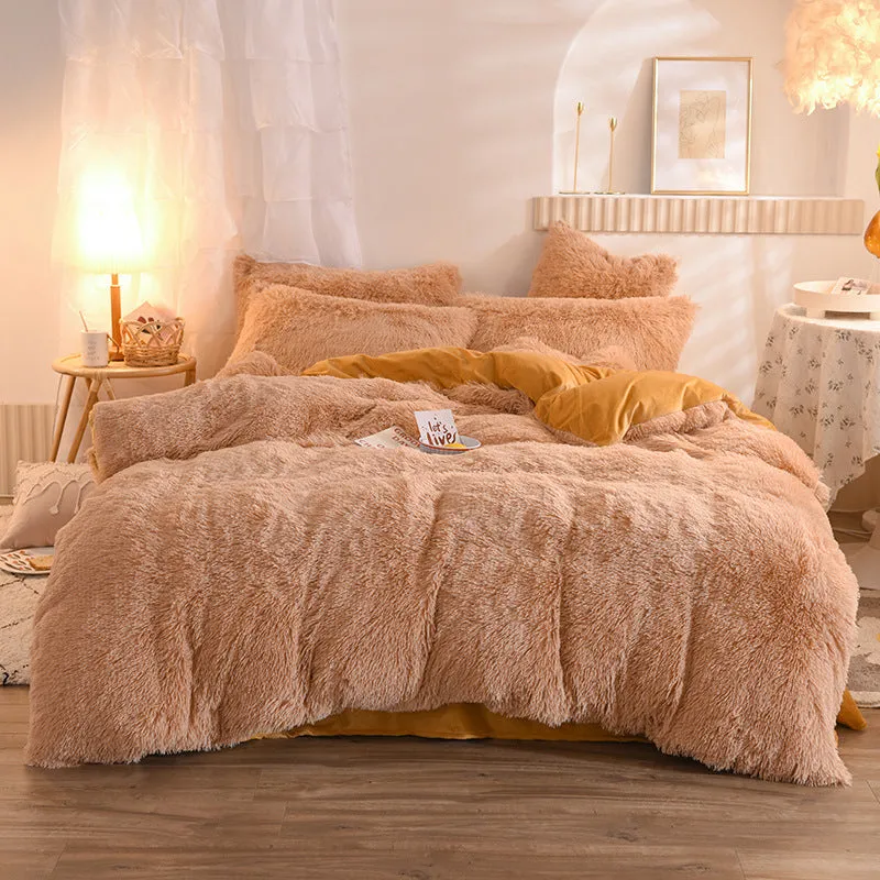 Luxury Thick Fleece Duvet Cover Queen King Winter Warm Bed Set