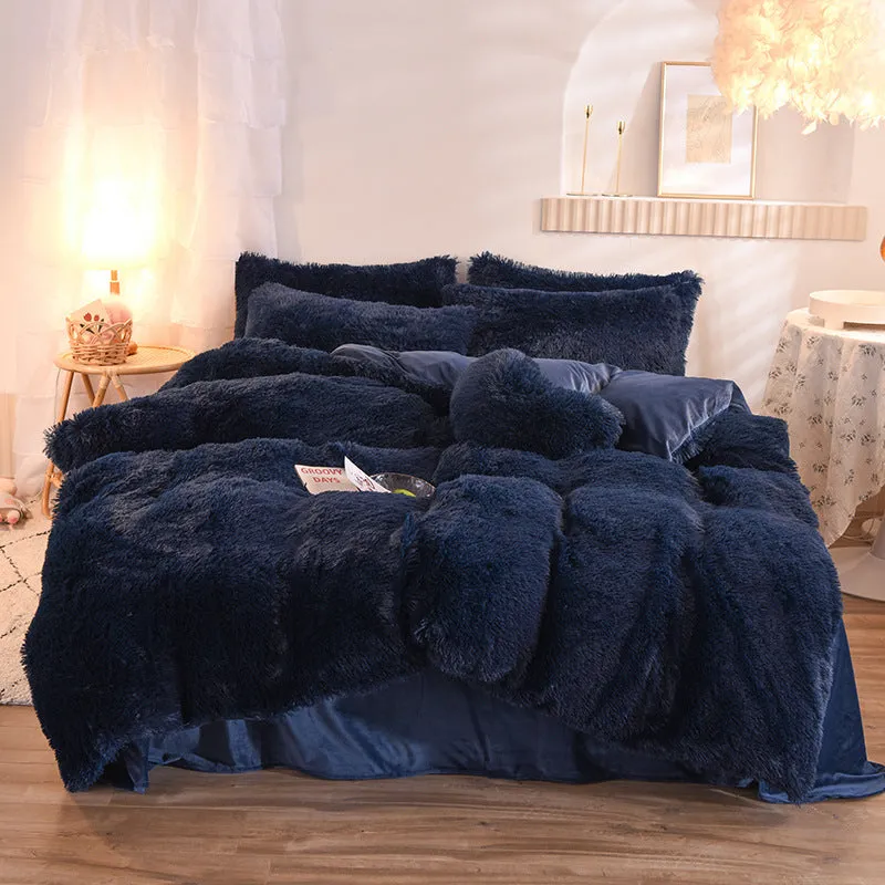 Luxury Thick Fleece Duvet Cover Queen King Winter Warm Bed Set