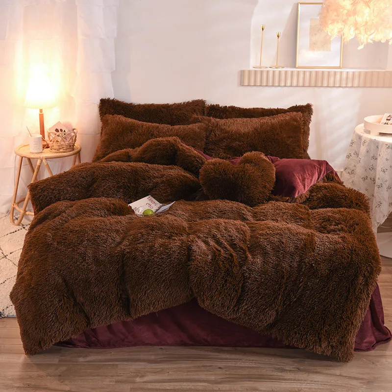 Luxury Thick Fleece Duvet Cover Queen King Winter Warm Bed Set