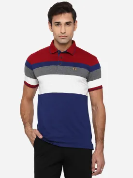 Mars Red & Blue Striped Slim Fit Polo T-Shirt | JadeBlue