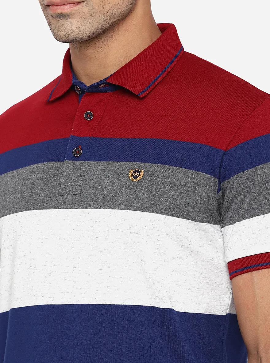 Mars Red & Blue Striped Slim Fit Polo T-Shirt | JadeBlue